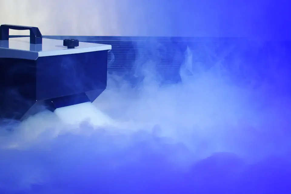 Cold low-lying fog machine producing dense floor-hugging mist
