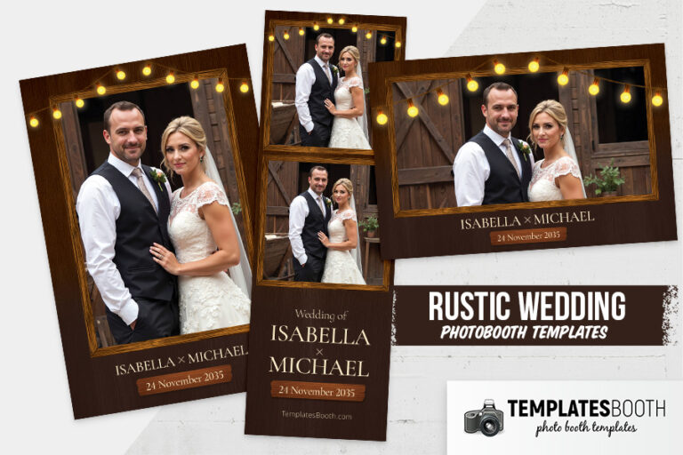 Rustic Barn Wedding photo booth template, woodgrain and wildflower details