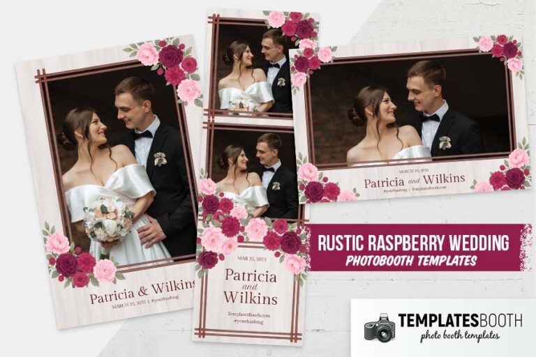 Rustic Raspberry Flowers photo booth template, deep pink florals on cream