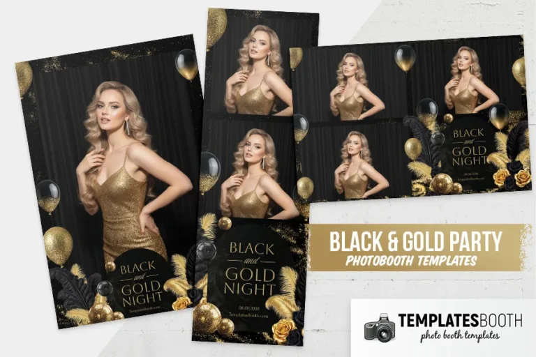 Black and Gold Party Photo Booth Template photo booth print template
